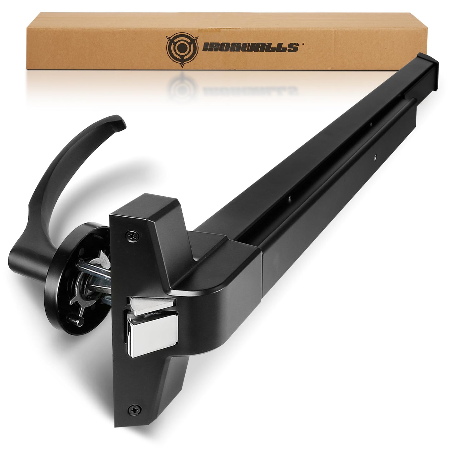 IRONWALLS Door Push Bar Panic Exit Device Stainless Steel with Handle Lever, Black 32” Commercial Push Panic Bars for Emergency Exit Doors, Heavy Duty Panic Hardware for 32”-47” Wooden/Metal Door