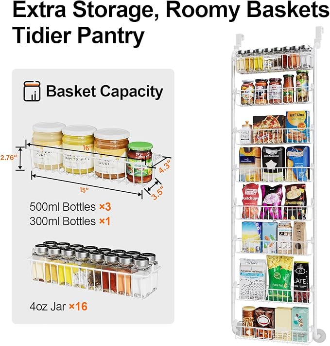Delamu Over The Door Pantry Organizer, 8-Tier Metal Pantry Door Organization