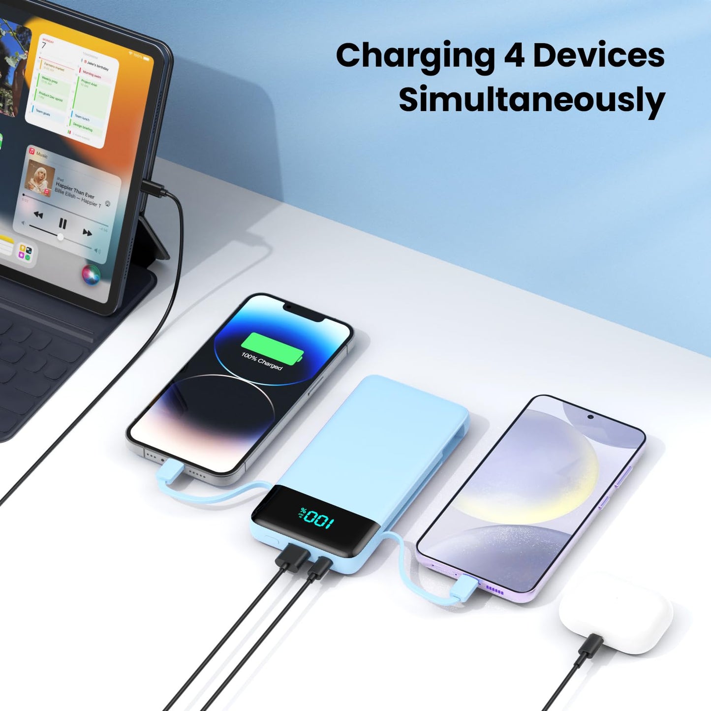 Portable Charger for iPhone with Built in Cables and Wall Plug,Upgraded 13800mAh Fast Charging USB C Power Bank,4 Outputs Travel Essential Battery Pack Compatible with iPhone 15/14/13,Samsung-Purple