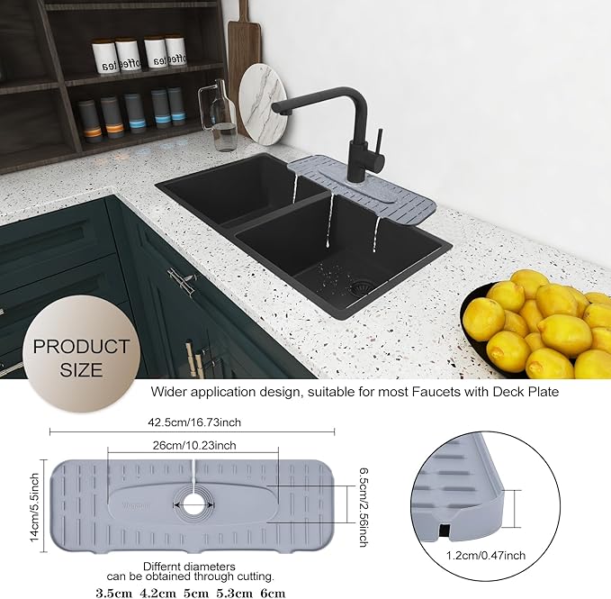 Upgraded Version Silicone Faucet Mat, Kingmall Kitchen Faucet Mat Silicone