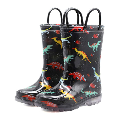 EUXTERPA Girls Boys Unisex Kids Wellies, Light Up Falshing Glitter Child Wellies With Handle for Baby Toddler Children Little Kid Size 12