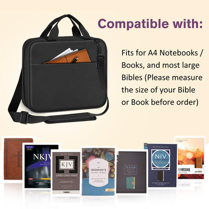 FINPAC Extra Large Bible Cover, Carrying Book Case Church Bag Bible Protective with Handle and Zippered Pocket, Gift for Men Women, Black