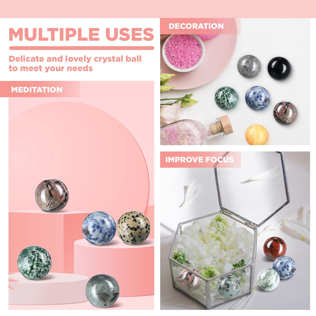 Nuenen 15 Pcs Gemstone Sphere Balls 1 Inch Polished Crystal Sphere Bulk Multi Style Witch Ball Tones Gemstones Pocket Palm Crystals for Witchcraft Meditation Reiki Balancing