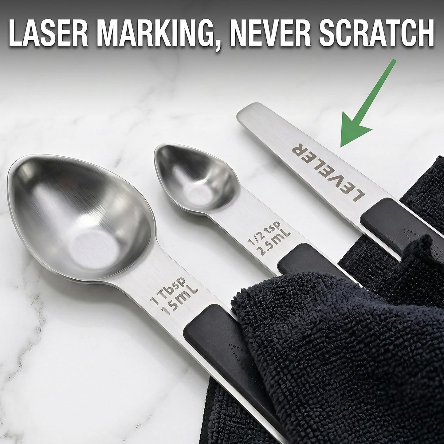 Mafier Magnetic Measuring Spoons,Stainless Steel Dual Sided Tablespoons,Extra Long Handle for Deep Jars,Heart-Shaped&Square Heads that More Easier to Excavate,Laser Markings,Non-Slip Grip(set of 5)