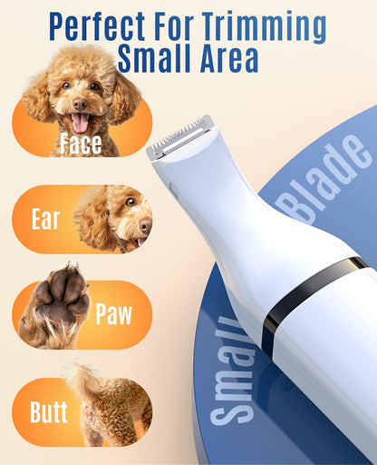 oneisall Dog Paw Trimmer with 2 Blades,Low Noise Dog Clippers Grooming Kit,Pet Trimmer for Dogs Cats Paws, Eyes, Ears, Face