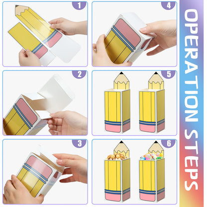Harloon 24 Pcs Back to School Pencil Candy Boxes Popcorn Holders Bulk Teacher Gift Bags Party Favors Welcome Back to School Treat Boxes for Teacher Appreciation Gifts Graduation Classroom Decoration