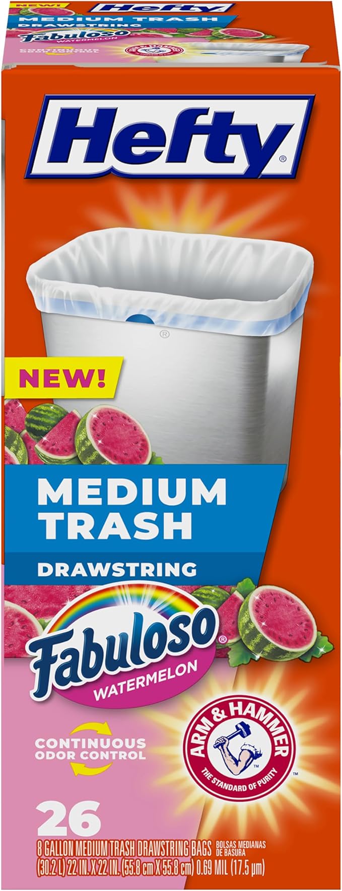 Hefty Medium Trash Bags, Fabuloso Watermelon Scent, 8 Gallon
