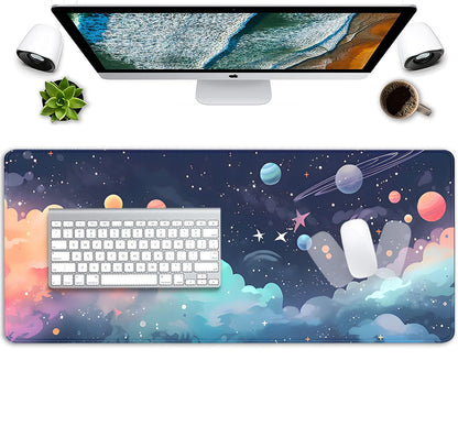 Cosmos Desk Mat Mouse Pad,Anime-Inspired Space Scene Mousepad, Cute Aesthetic Stars and Planets,Large Galaxy Mouse Pad,Cute Desk Mat for Home Work Ofiice(27.5X11.8 in)