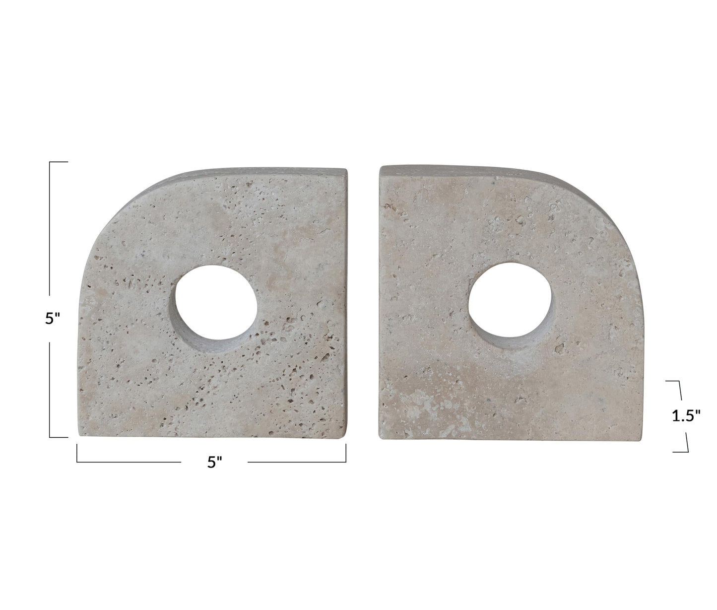 Bloomingville 2-Piece Travertine Bookends with Circle Cut-Outs, Beige