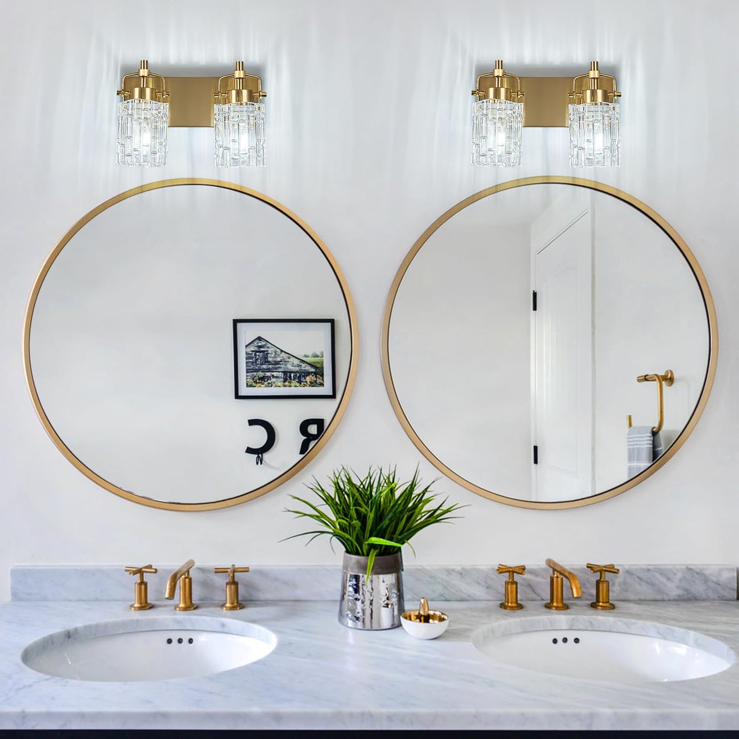 BNHHLZ 2 Light Crystal Glass Vanity Light, Gold Bathroom Lighting Fixtures Over Mirror Modern Bath Wall Sconce Lighting for Bedroom Living Room