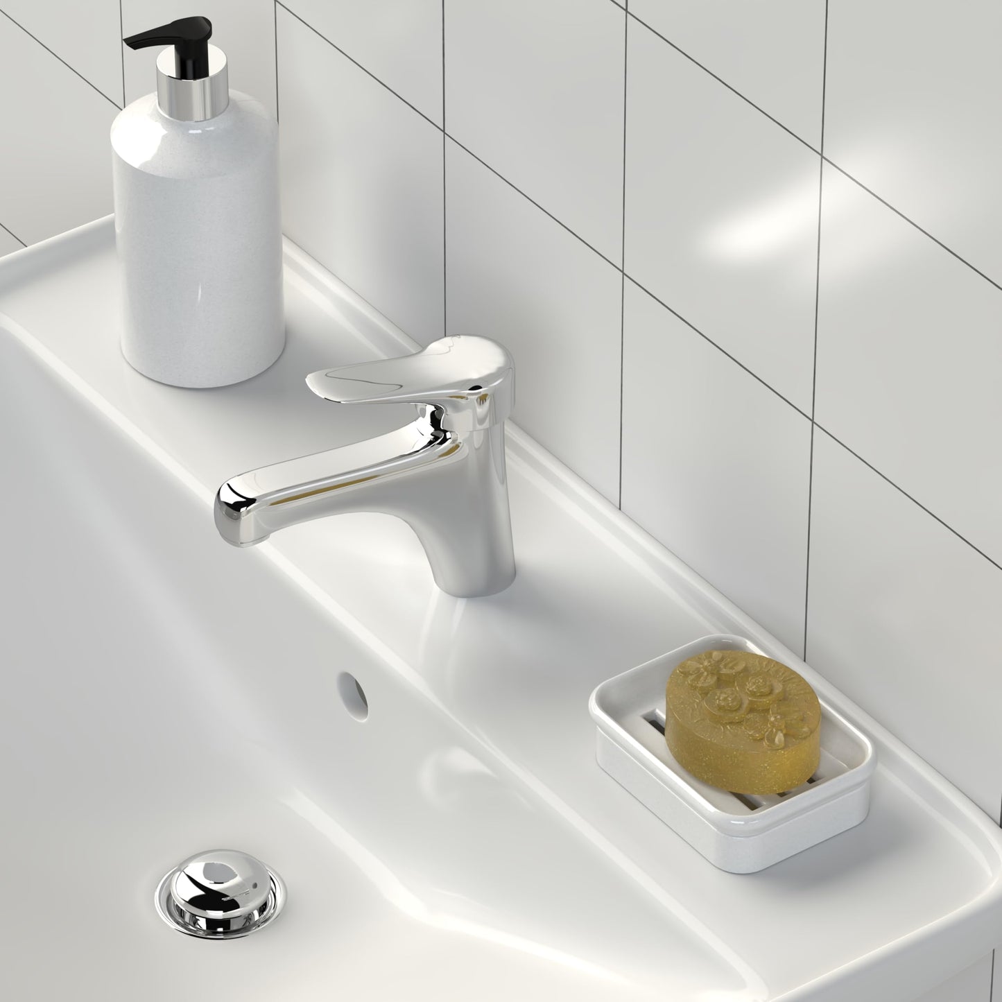 QUARZERRA 2-Piece Composite Granite Soap Dish for Shower - Elegant Stone-Look Bar Soap Holder with Strainer - Durable & Non-Porous Soap Tray for Bathroom and Kitchen Sink, Easy Clean (White)