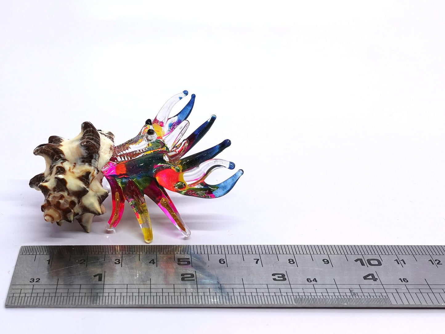 Sansukjai Seashell Hermit Crab Miniature Figurines Beach Animals Hand Blown Glass Art Collectible Gift Decorate - Spiny Murex Shell (Multicolor)