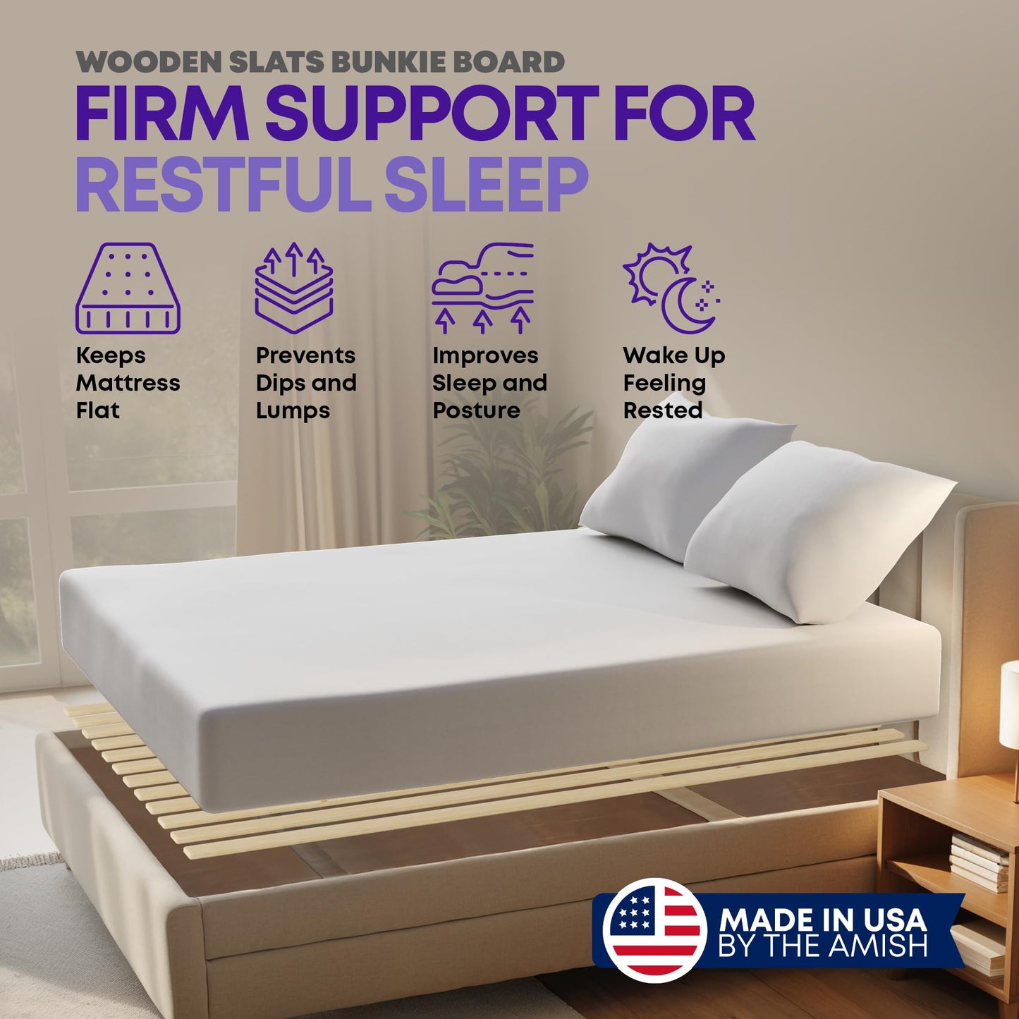 Greaton, Wooden King Bed Slats for Support Under Mattress – Replacement Wood Slats for King Size Bed Frame – Under Mattress Support Without Extra Height – 2.38-Inch Standard Width