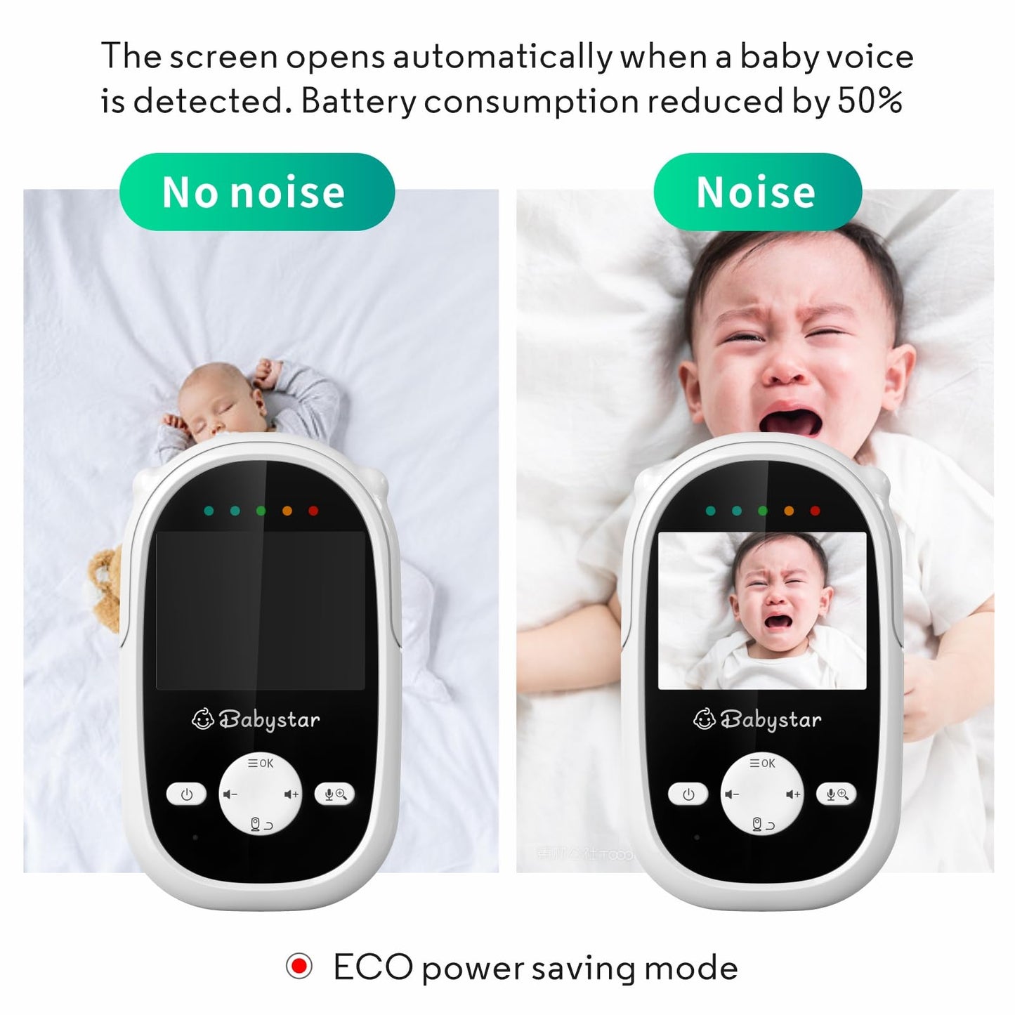 Babystar Baby Monitor with Camera and Night Vision,Wireless Video Baby Monitor with Rechargeable Battery,Two-Way Talk,2.4inch HD Screen,Feeding Reminder,4 Lullabies