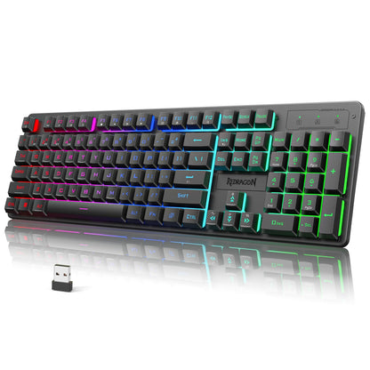 Redragon K521KS Wireless Gaming Keyboard, Tri-Mode BT/2.4G/USB-C RGB Mechanical Feeling Keyboard with Multimedia Keys, 4000mAh Battery, Anti-Ghosting, Compatible with PC - Upgrade