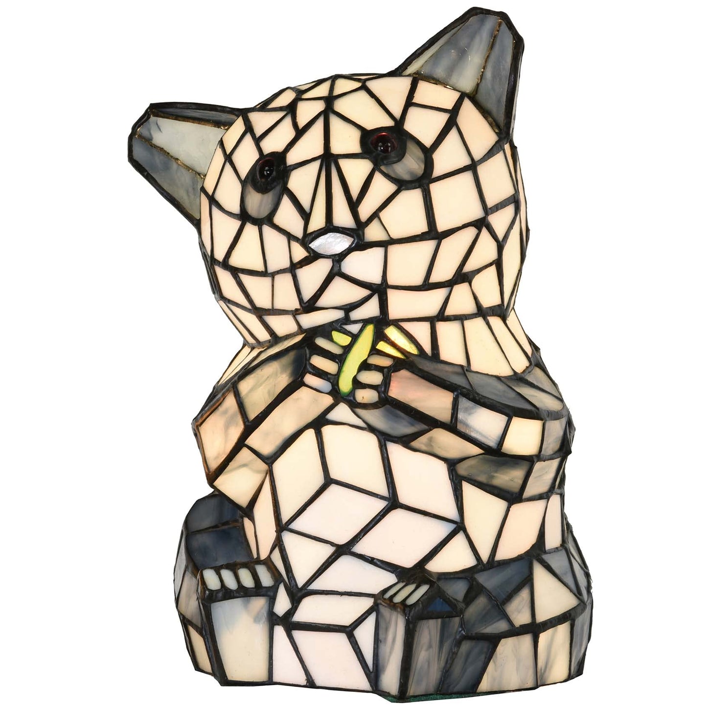 Bieye L10831 Sitting Panda Bear Eating Bamboo Shoots Tiffany Style Stained Glass Accent Table Lamp Night Light for Bedside Living Room Decoration