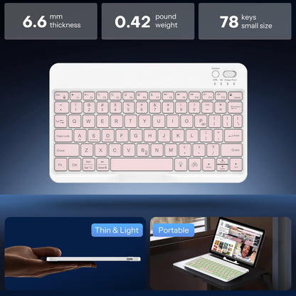OMOTON Bluetooth Keyboard for Tablet/Android/Windows/iOS, with 7 Colors Backlight Rechargeable Wireless Mini Keyboard for Galaxy Tab A9+/A9+ Plus/S9/S9 Plus/S9 FE, Black