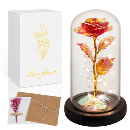 Childom Valentines Day Rose Gifts for Her,Birthday Gifts for Women Mom Mothers Day,Flowers for Delivery Prime,Red Light Up Rose in A Glass Dome,Anniversary Valentines Rose Gift for Wife Daughter