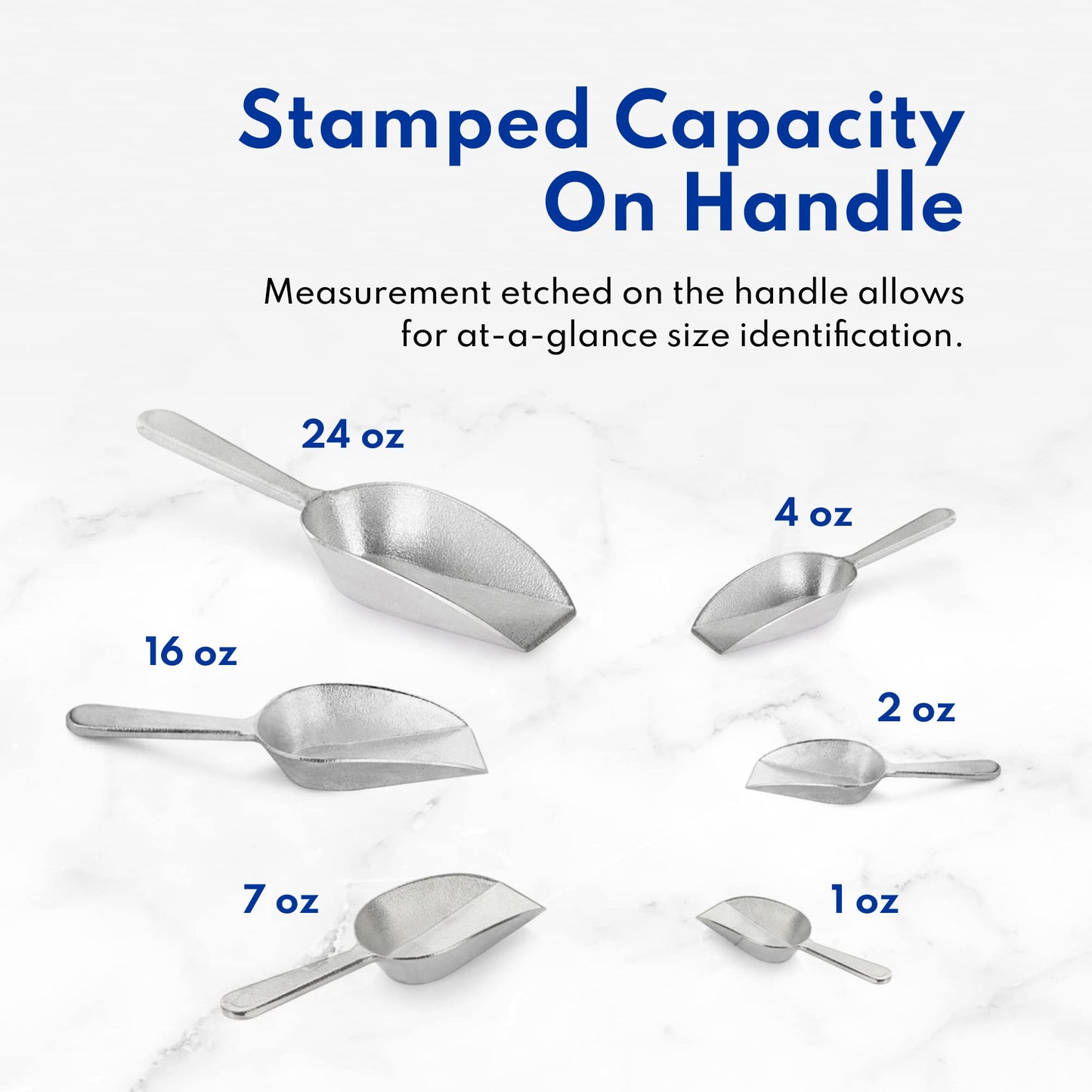 New Star Foodservice One-Piece Cast Aluminum Flat Bottom Bar Ice Flour Utility Scoop, 7-Ounce, Silver