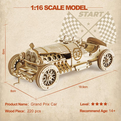 ROKR Car Wooden Model kit For Adult - 3D Puzzle Model Building Kits - Christmas Birthday Gifts For Teens and Adults (Grand Prix Car)