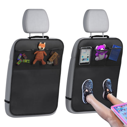 Lebogner Kick Mat Auto Seat Back Protectors + 3 Organizer Pockets, 2 Pack Waterproof Fabric Seat Cover For The Back Of Your Seat, X-Large Car Back Seat Protectors, Backseat Child Kick Guard Seat Saver