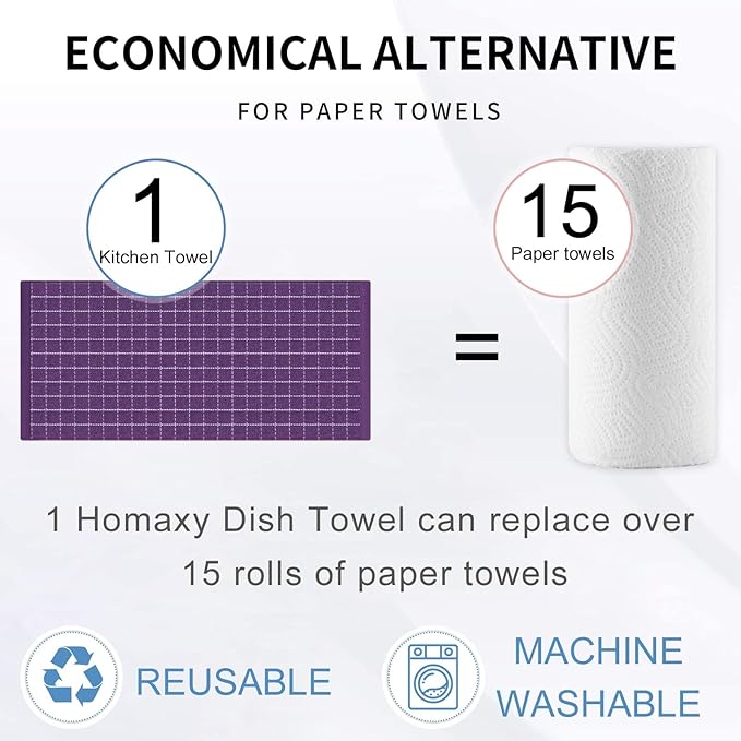 Homaxy 100% Cotton Terry Kitchen Towels, Checkered Designed, Soft and Super