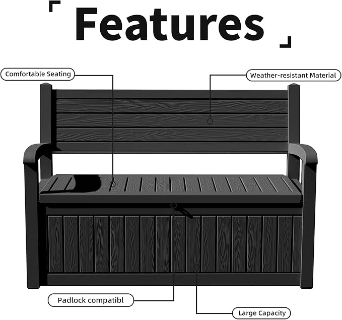 DRATO 75 Gallon Storage Bench Deck Box Outdoor Indoor,Lockable Durable All-Weather Seating with Hidden Storage,Deck Storage for Garden, Pool, Patio