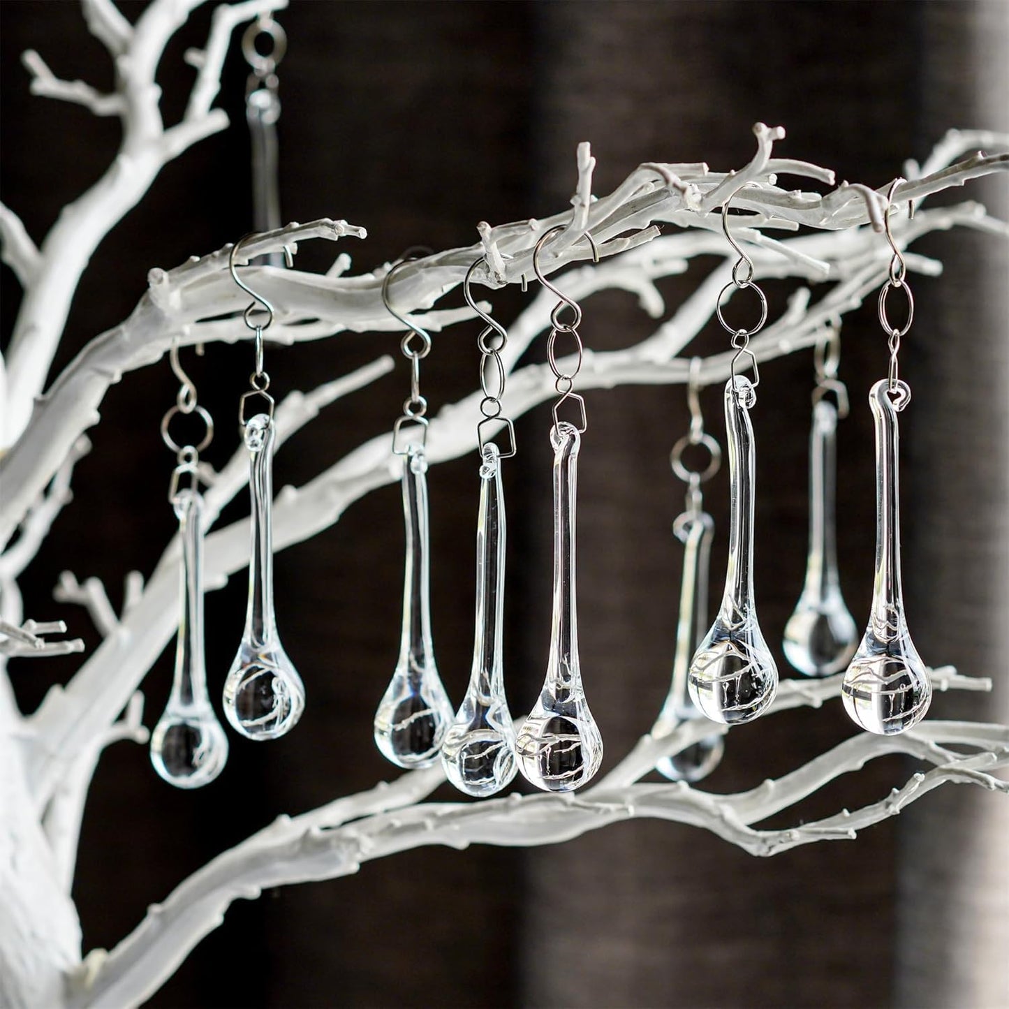 kanpura 20pcs Glass Raindrop Ornaments Glass Teardrop Hanging Ornaments Clear Chandelier Drop Pendant Decorations for Christmas Tree Winter Party Supplies (3 Inch)