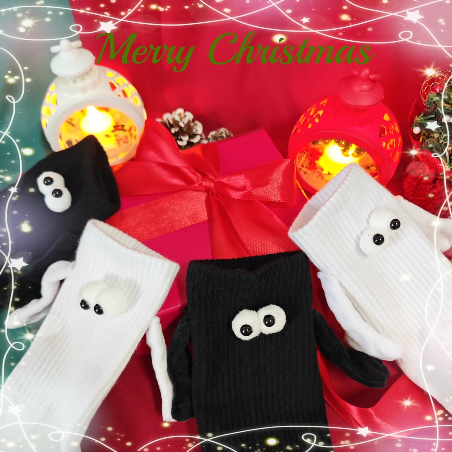 SUUYOO Magnetic Hand Holding Socks, Funny Socks for Women Men, Crazy Silly Sock for Kids, Cute Couple Friendship Sister White Elephant Novelty Gifts