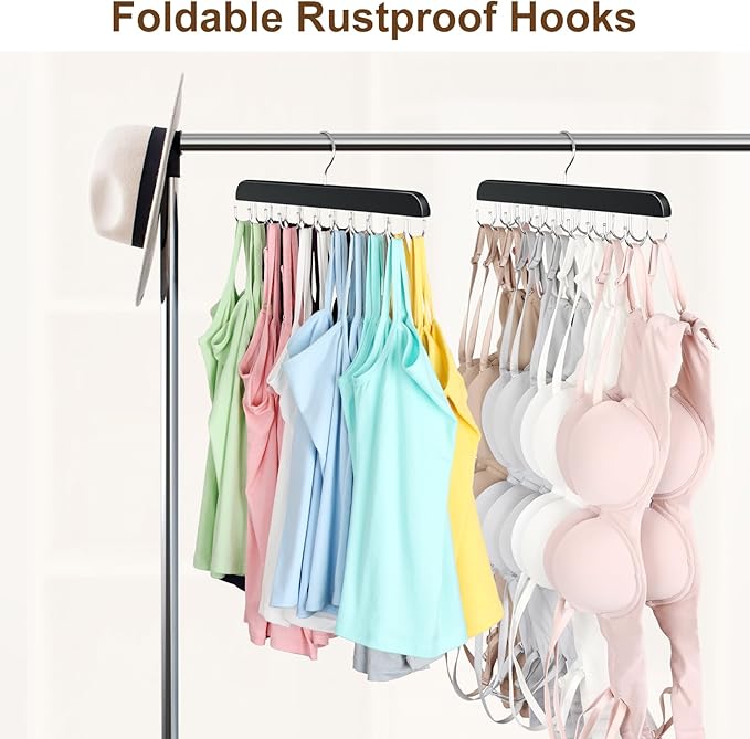 Bra Hanger for Closet, Tank Top Organizer 20 Hooks Capacity Foldable Wood Space