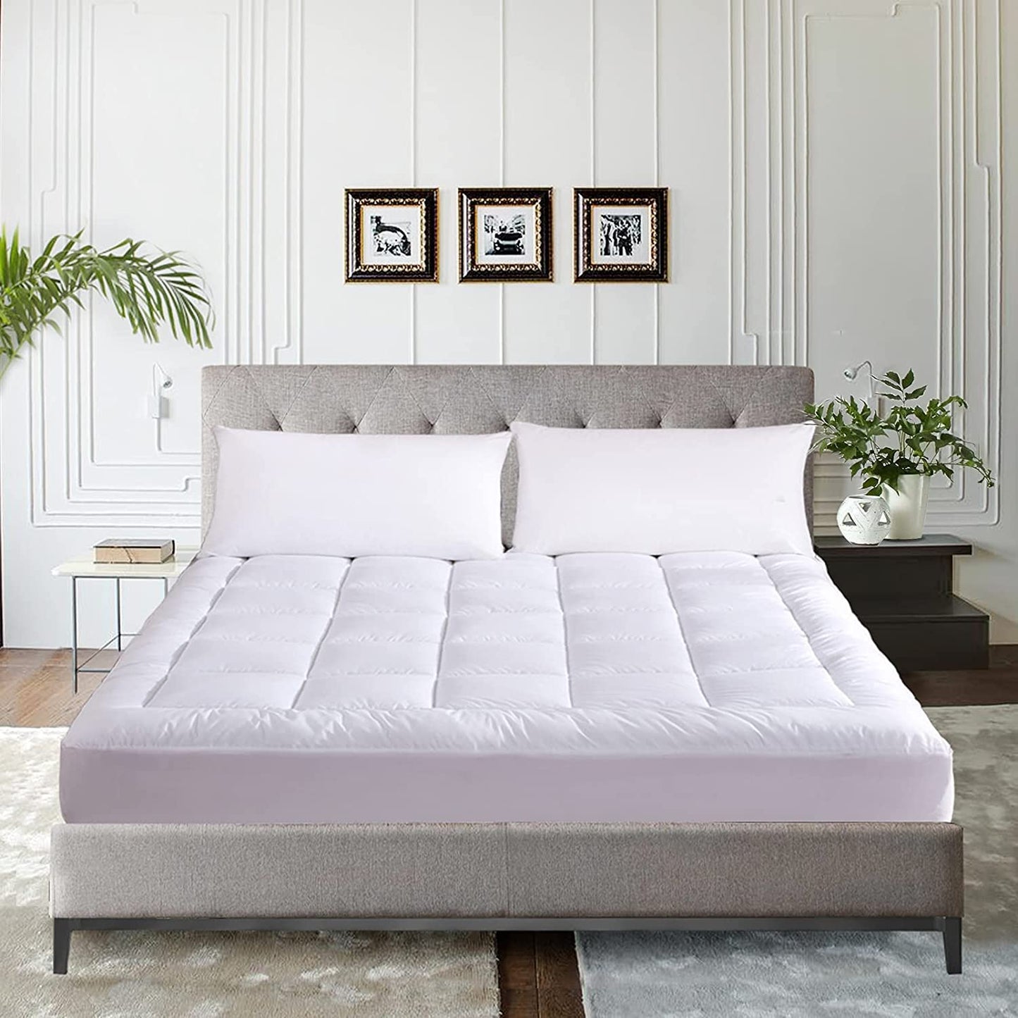 WhatsBedding Waterproof Mattress Topper King Size Cotton Top Down Alternative Filling Pillowtop Mattress Topper Cover-Fitted Quilted (Waterproof King)
