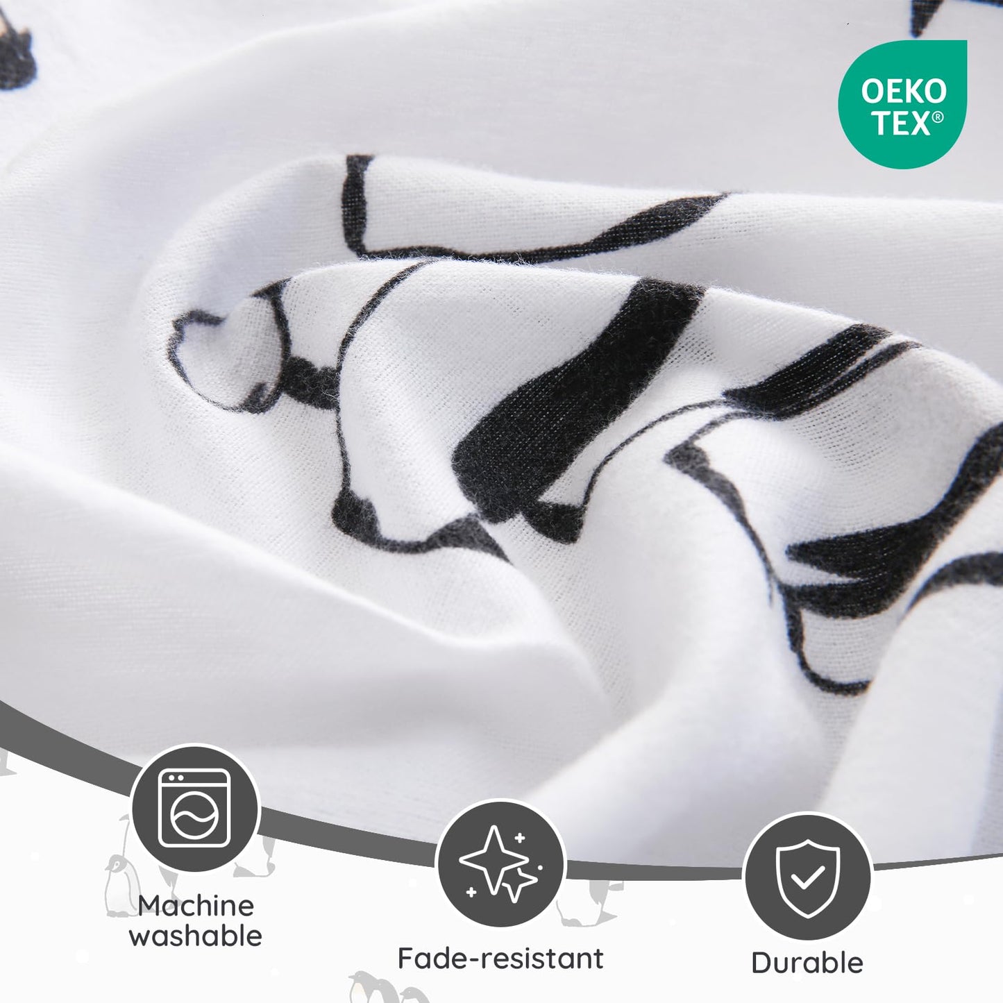 LONAVA 100% Cotton Flannel Sheet Set 4 Pieces, Heavy-Duty Fluffy Flannel Design, Thermal Lock Technology, 16 inch Deep Pocket Cozy Soft Bedsheets,(Twin,Peguin)