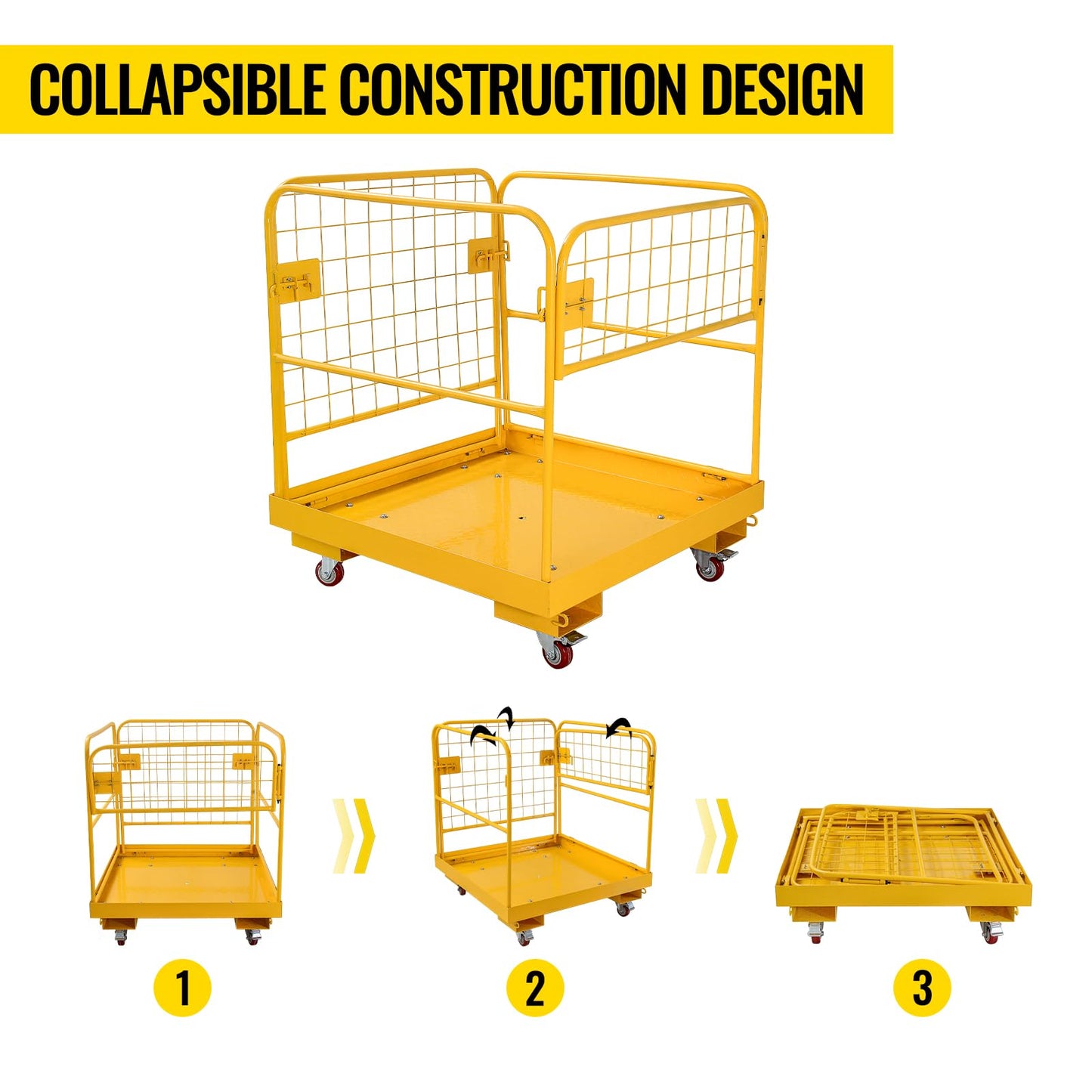 Forklift Safety Cage, 1200 LBS Yellow Capacity Forklift Work Platform with Safety Harness, Collapsible Lift Basket Aerial Platform for Lifting Loader,36"-A