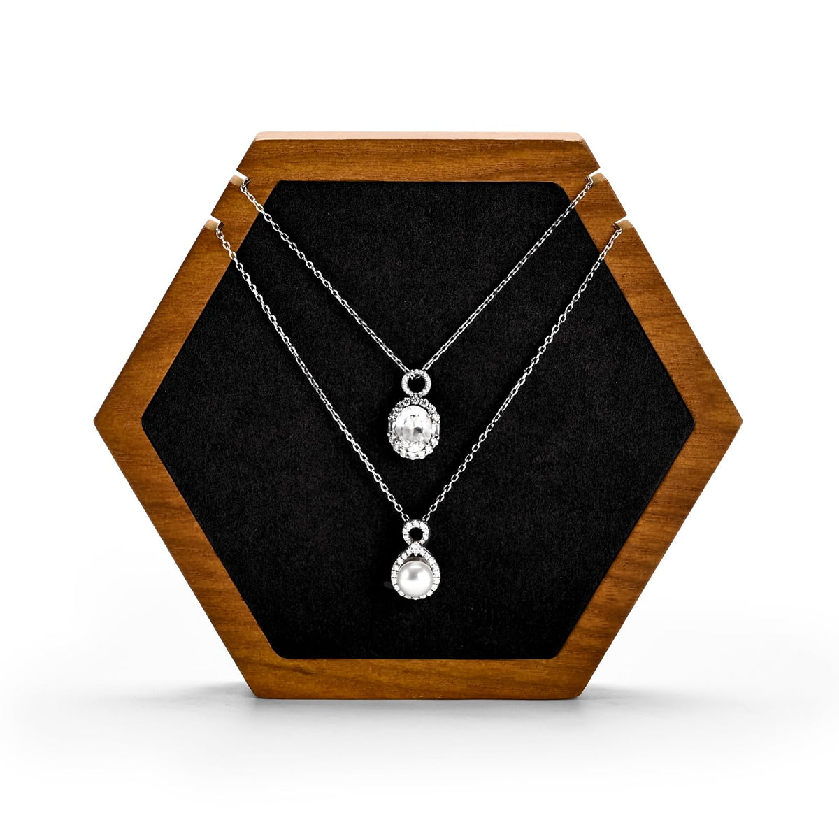 Woodten Solid Wood Hexagon Necklace Holder Stand Retail Hanging Jewelry Necklace Stand Display for Vendors(Black)