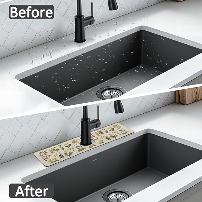 15" X 5.5" Kitchen Sink Splash Guard Faucet Mat Floral Super Absorbent Fast