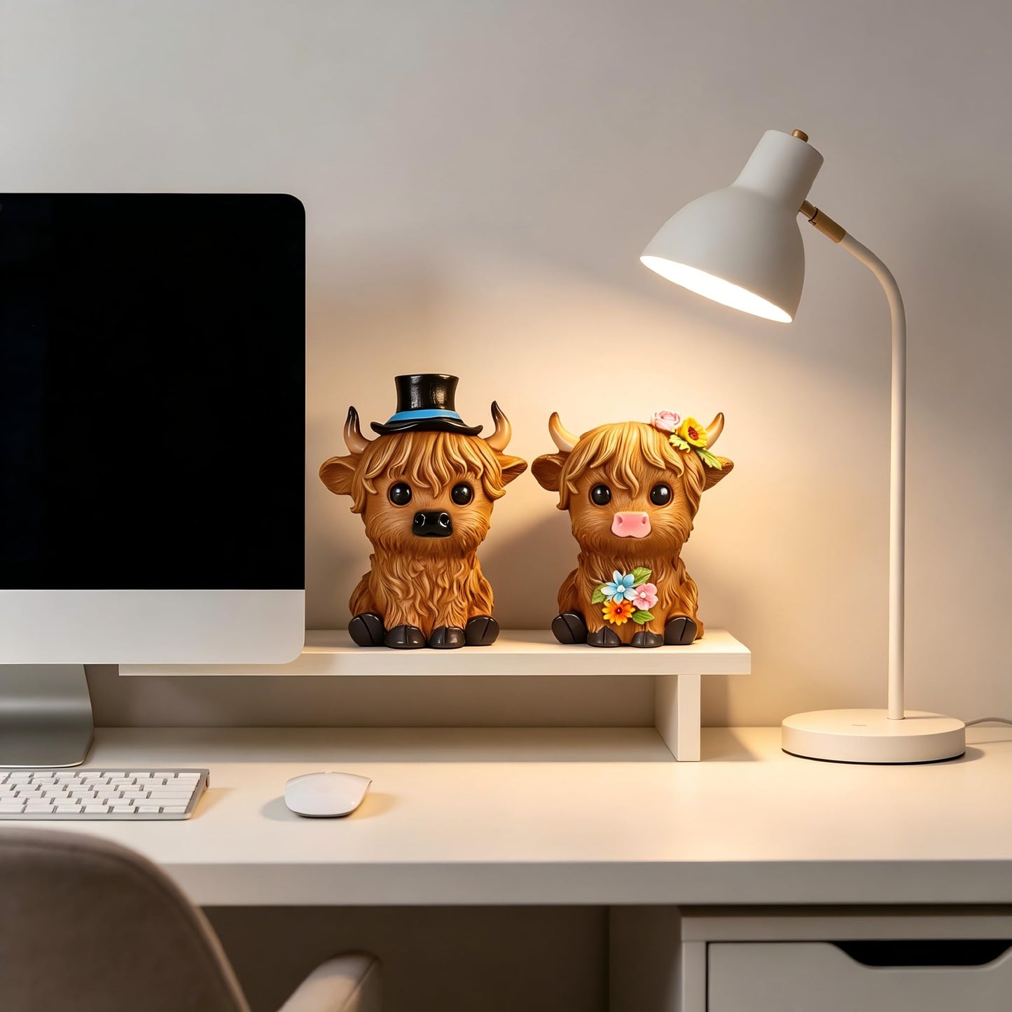nawaza Highland Cow Statue Resin 2 pcs Birthday Gifts for Women,Mom,Highland Cow Gifts Beautifully Crafted Home Office Farmhouse Kitchen Decorations Figurine