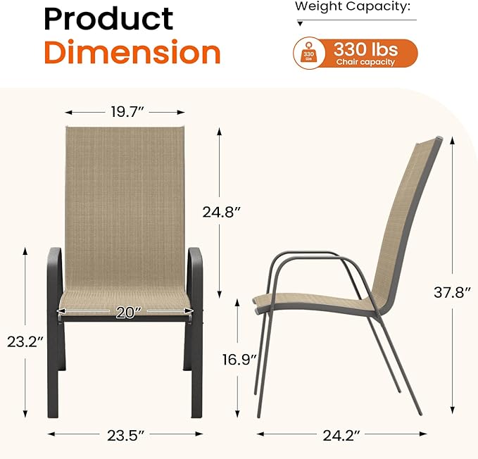 JEAREY Patio Dining Chairs Set of 6, Outdoor Stackable Dining Furniture Set, All Weather Dining Set for Lawn, Garden, Backyard, Poolside, Beige