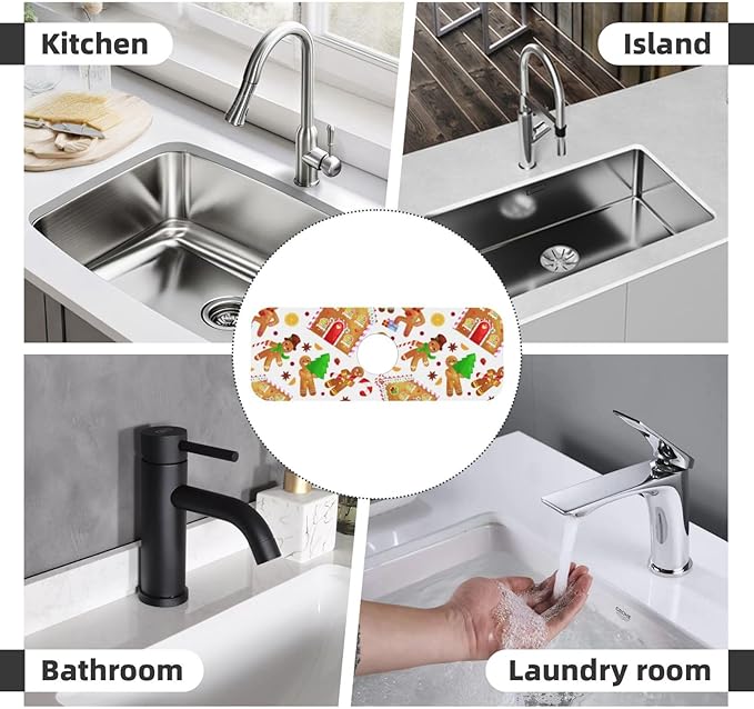 Christmas House Gingerbread Man Furits Kitchen Sink Splash Guard Faucet Mat 1