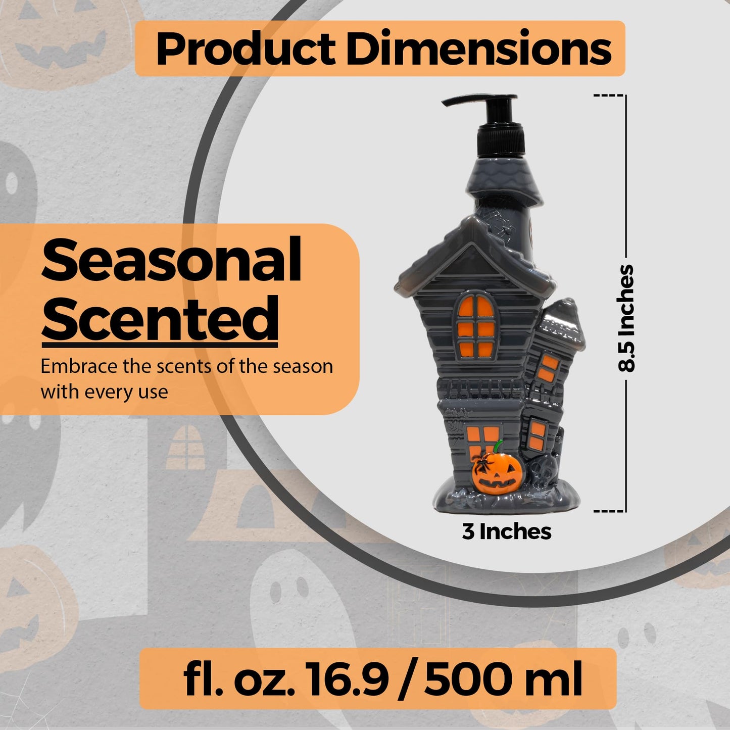 Simple Pleasures Haunted House Scented Liquid Hand Soap Dispenser - Autumn & Halloween Novelty Décor – Decorative Refillable Hand Pump for Kitchen Countertop and Bathroom Sink