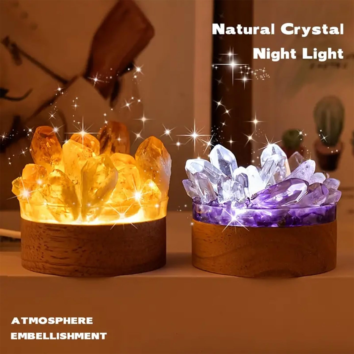 Runyangshi Natural Crystal Night Lamp Bedroom Bedside Sleep Night Light Clear Healing Single Crystal Gemstone Quartz Ambient Light USB Powered Night Decoration Desktop Ornament for Home Decor Gift