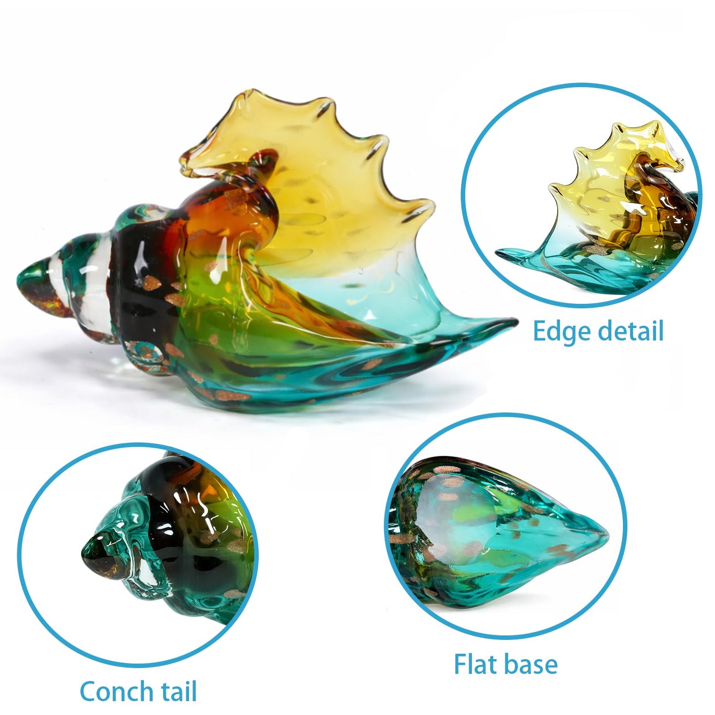ClookRack Conch Shell Statue, Hand Blown Sea Glass Art Figurine