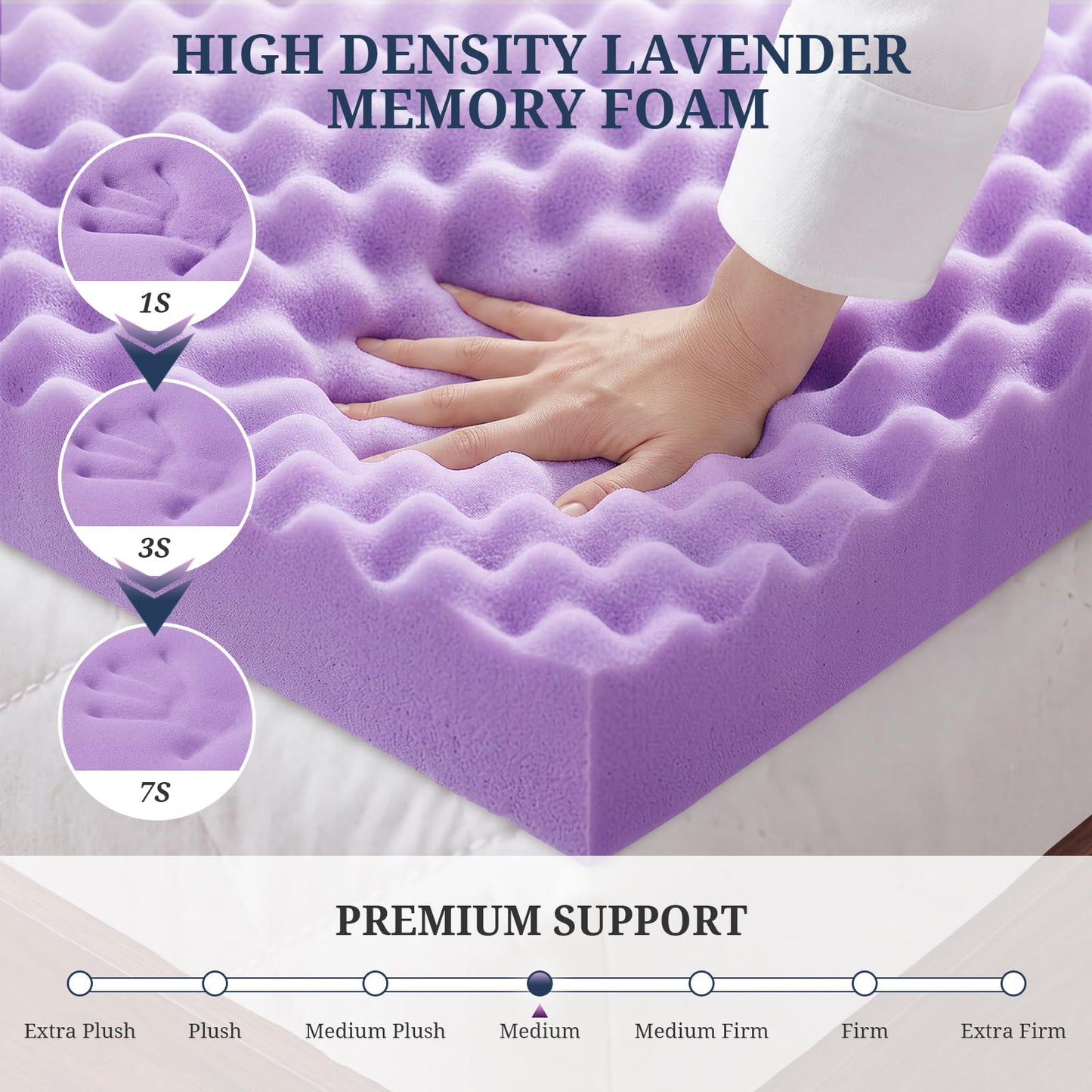 3 Inch Egg Crate Mattress Topper Queen, Gel Infused Memory Foam Mattress Topper for Pressure Relief, Breathable Mattress Pad Bed Topper in a Box, CertiPUR-US Certified, Purple, 60"×80"