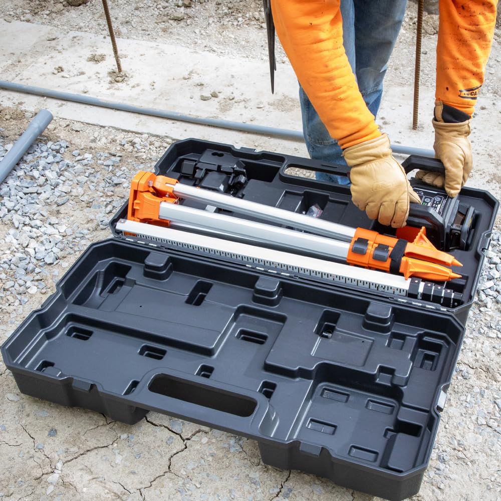 Klein Tools 93RLS Green Self-Leveling Rotary Laser Level Kit, Horizontal/Vertical with Plumb Spot, 1150-Foot Range, Rechargeable, Tripod, Detector, 9-Foot Grade Rod, Carrying Case, ≤ 5mW Class 3R