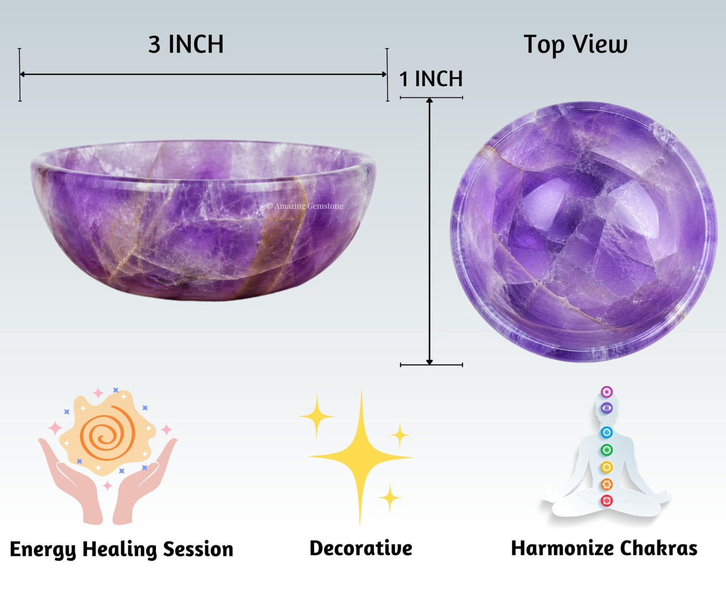 Amethyst Crystal Bowl - 3 Inch Decorative Bowls for Room and Home Decor - Gemstone Healing Crystals for Elegant Display, Positive Energy Balance and Gift