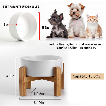 Petygooing White Elevated/Raised Ceramic Dog Bowl for Small Breeds, Dog Food Water Dish with Stand,Pet Feeding Bowl with Anti Slip Rubber for Cats and Small Dogs Puppy 13.5 OZ (5.1In / 1.7 Cups
