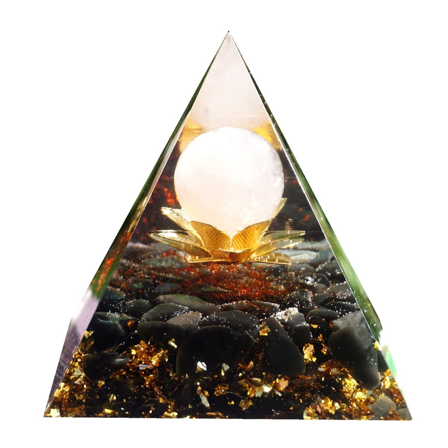 Besorgone Orgonite Pyramid for Positive Energy Chakra Orgone with Crystal Healing Stones Attract Wealth Wisdom Meditation Gift (Rose Quartz Sphere)