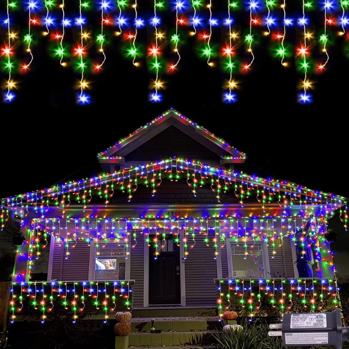 QITONG Multicolor Icicle Lights for Outside, 33ft 400 LED String Lights Indoor, Clear Wire Connectable Icicle Christmas Lights Plug in with 8 Modes