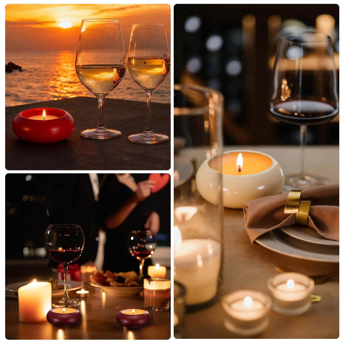 MECCANIXITY Pebble Tealight Candle Holders 4 Pcs Ceramic Candle Holders for Garden Desk Table Home Decor, Beige