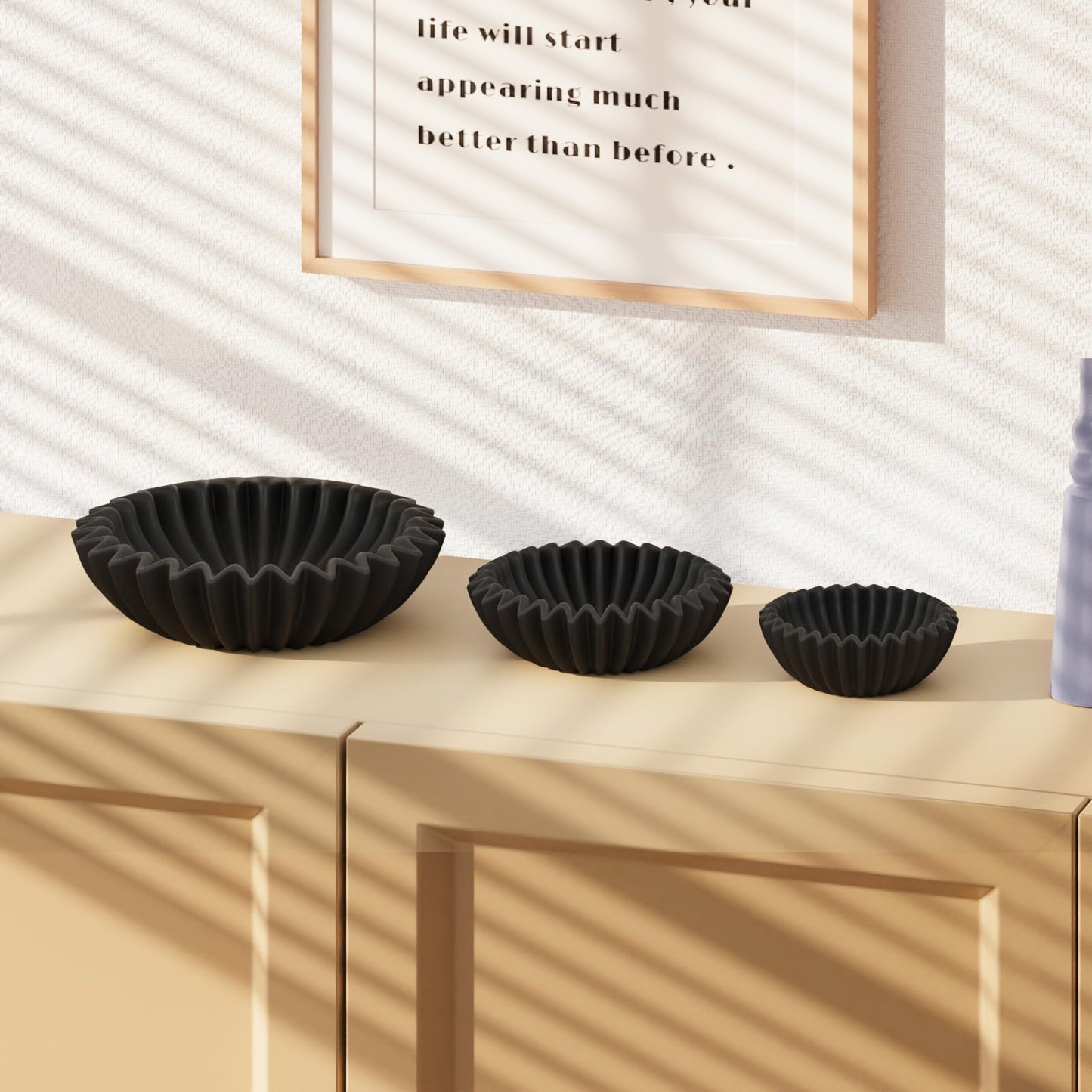 Kultilanda Small Ceramic Bowl Black Decorative Bowl, Modern Home Decor Centerpiece 6 Inches Key Jewelry Ruffle Fluted Scalloped Bowl