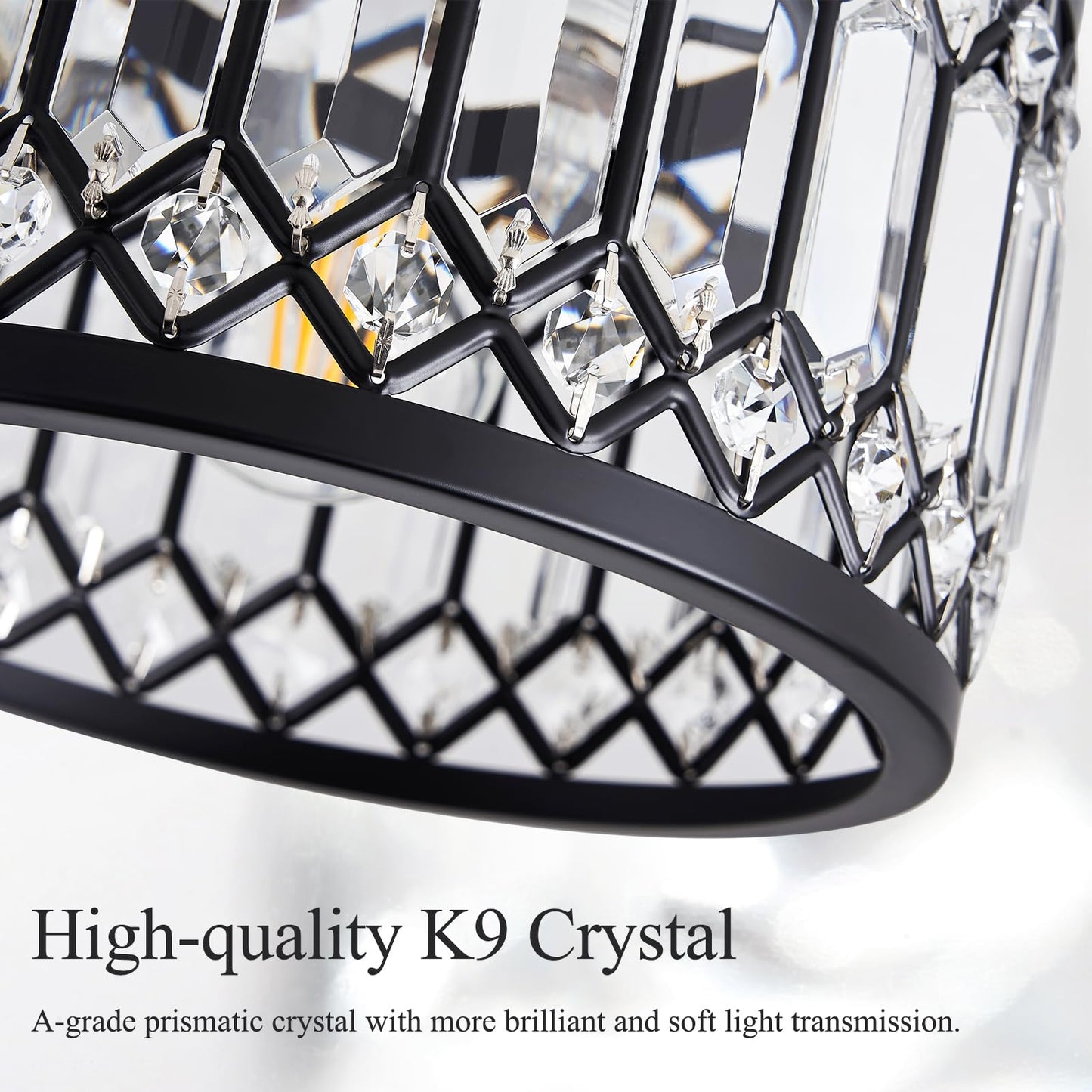 Pevfah Crystal Black Ceiling Light, Modern Semi Flush Mount Ceiling Lighting Fixture, Round Hallway Lighting Fixtures for Kitchen Entryway Bedroom Laundry Room, 1-Light, 11.4 Inch